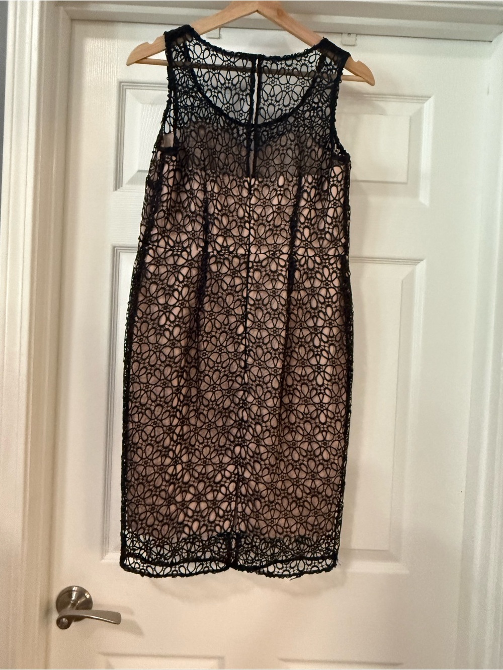 Ann Taylor Sleeveless Black Lace Overlay Dress with Nude Lining